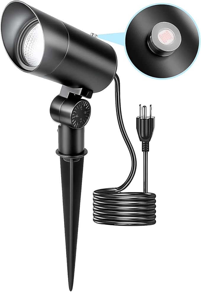 HIBOITEC 30W Spot Lights Outdoor Dusk to Dawn 120V Plug in Flag Pole Light 3000LM 5000K LED Waterproof Landscape Spotlight for Yard Garden Tree Statue 5.9 FT Cord with Plug