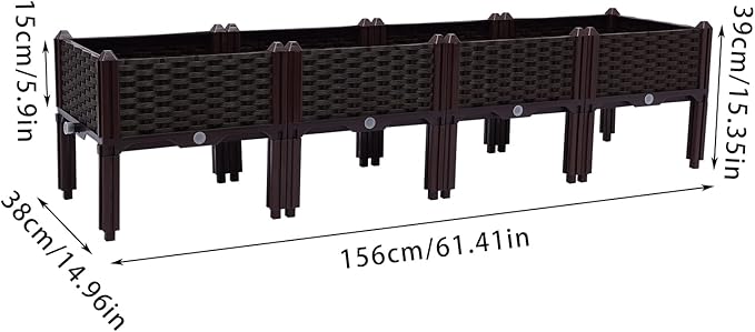 61.4 in Large Planters for Outdoor Plants Raised Garden Bed with Legs Elevated Plastic Rectangular Planter Box Kits for Gardening Flowers Vegetables Herbs in Backyard Patio Balcony