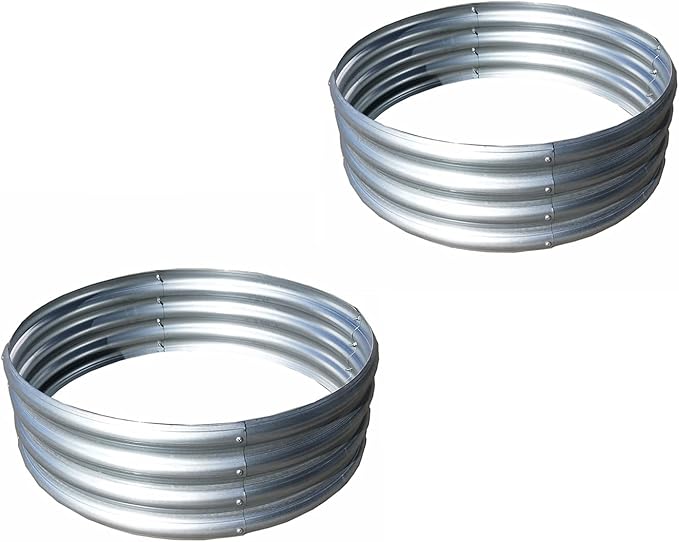 RTHG Galvanized Raised Garden Bed Kit 2-Pack 4×4x1ft Round Steel Raised Garden Planters for Outdoor Vegetable Flower Herb