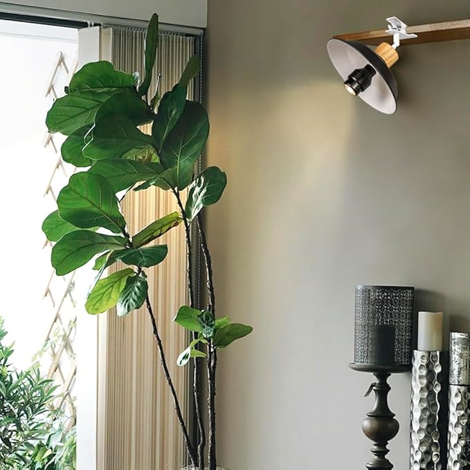 Simple Clip Mount 5.9Ft Plug in Timing Cord Plant Light Full Spectrum 4500K 10W Wood Base Black Metal Adjusted Angle Clamp Light for Indoor Plants Flowers
