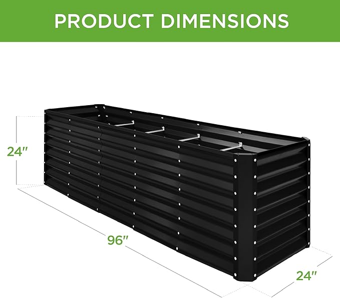 Best Choice Products 8x2x2ft Raised Outdoor Metal Garden Bed Deep Root Box Planter for Vegetables Flowers Herbs 240 Gallon Capacity 100% Non Toxic Materials - Black