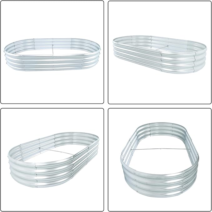 findmall 6x3x1Ft 2 Pack Raised Garden Bed Silver Center with Crossbar Iron Flower Box for Flowers and Greenery Gardening Planting Vegetable Cultivation