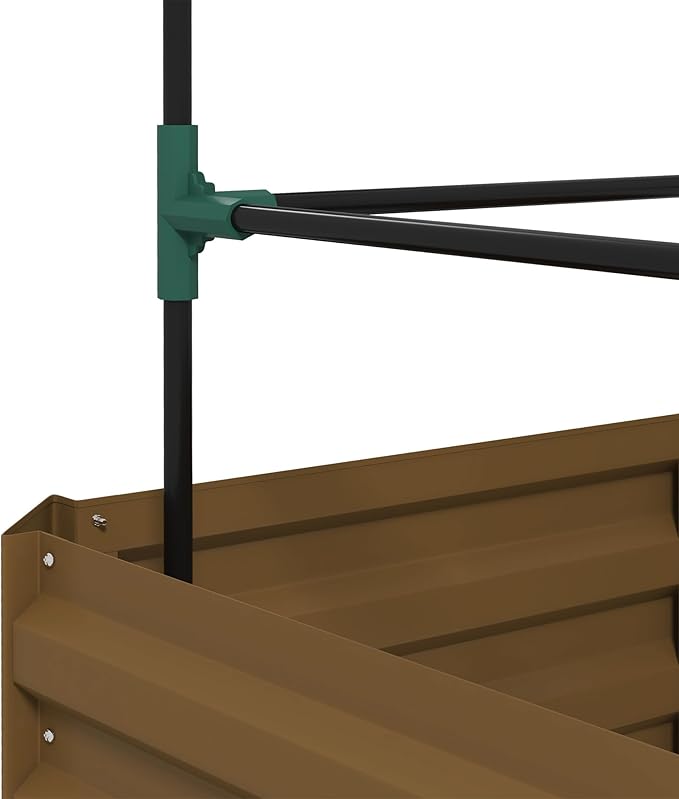 Outsunny Galvanized Raised Garden Bed 55 Tall Outdoor Planter Box with Trellis Tomato Cage and Open Bottom for Climbing Vines Vegetables Flowers in Backyard Garden Patio Brown