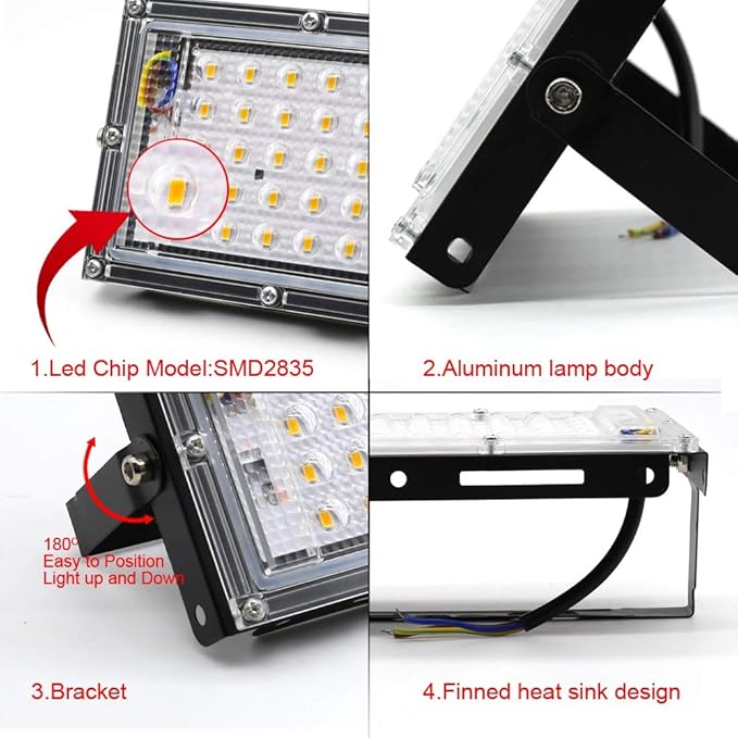 Fengyan Landscape Lights 2Pcs 50W 100W LED Grow Light PhytoLamp AC220V Indoor Full Spectrum LED Plant Grow Lamp LED Outdoor Floodlight Grow Box for Plant LED Street Lamp