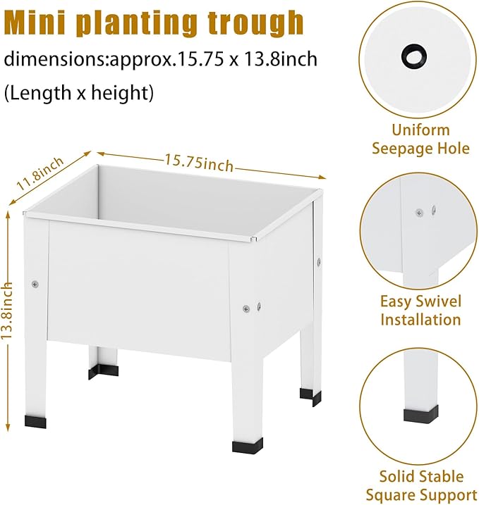 aboxoo 2 Packs 14 Inch Small Planter Raised Garden Bed with LegsOutdoor Metal Planter Box for PatioElevated Garden Bed for Vegetables Flower Herb(White)