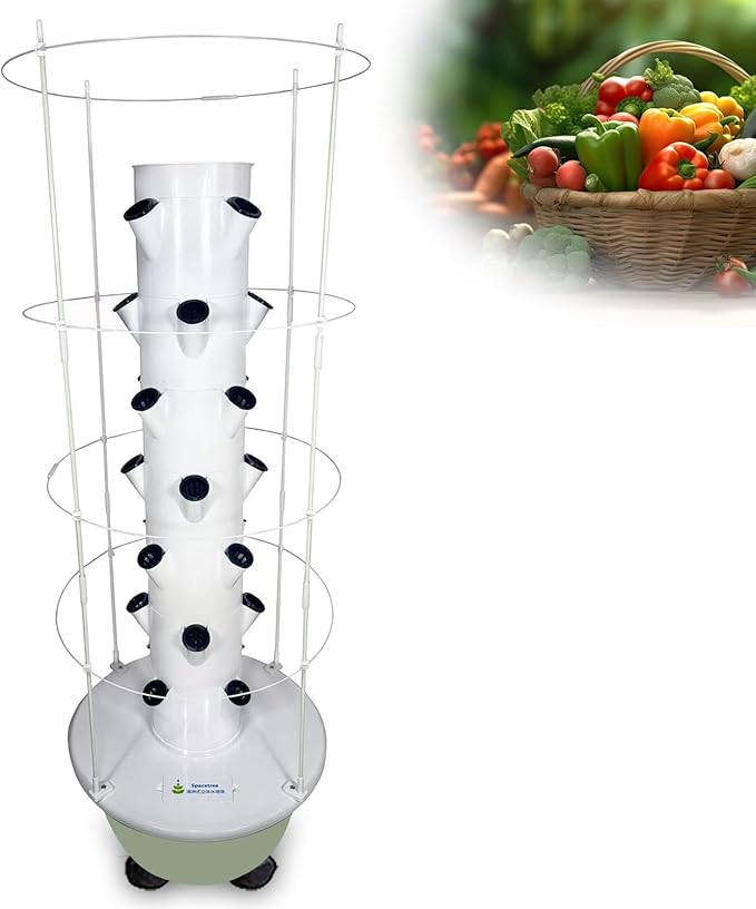 Polytunnel Tower Systems Hydroponics Growing Systems Vertical Tower Automated Indoor Tower Garden with LED Grow Lights Herb Garden B(20Pots)