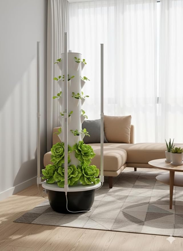 7-Tier Vertical Hydroponic Tower Garden 28-Plant Indoor Growing System with Full Spectrum LED Lights &amp Quiet Water Pump Smart Timer for Herbs &amp Vegetables
