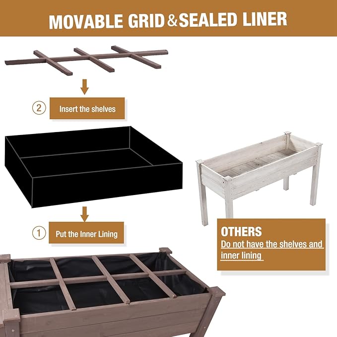 GUTINNEEN Raised Garden Bed Mobile Outdoor Planter Box with Legs for Vegetables Flower Herb Large Storage Garden Box on Wheels