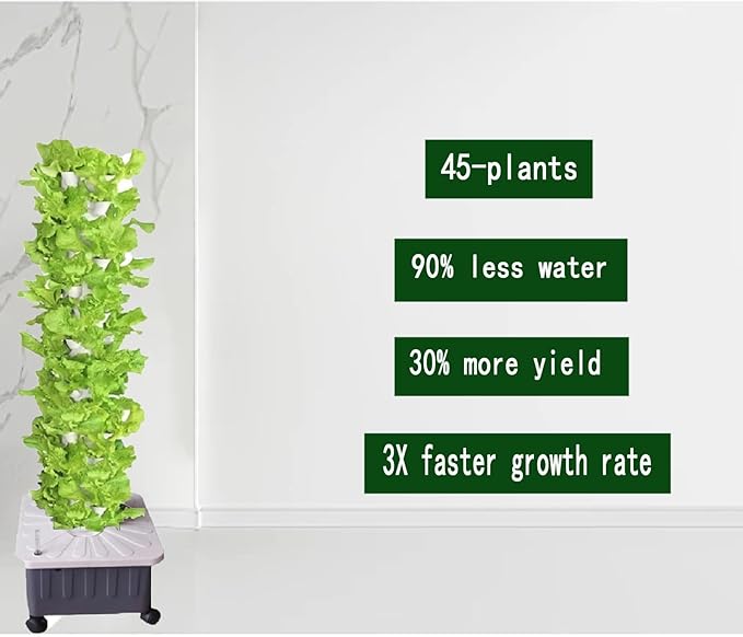 Garden Growing SystemHydroponic Tower with Hydrating Pump Adapter 45-Plants Silent Home Gardening System for Herbs Fruit Vegetable Planting