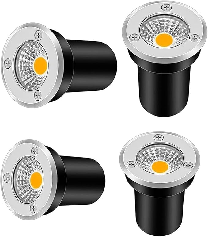 4 Pack Recessed Landscape Lamp 3W Outdoor LED Spotlight 12V Low Voltage Mini Buried Lights IP67 Waterproof Stainless Steel LED Well Light