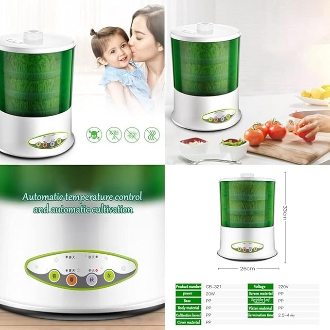Bean Sprouts Machine Seed Sprouter Intelligent Bean Sprouts Maker Household Seed Grow Cereal Tool Seed Sprouter Kit with 360-Degree Sprinkler for Seed Grow (Size:B)