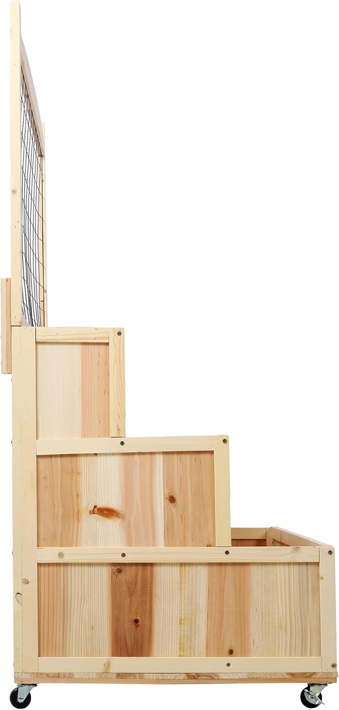 3 Tiers Raised Garden Bed with Trellis 53 H Vertical Planter Box with Wheels Back Storage Area for Flowers Vegetables Herbs Natural