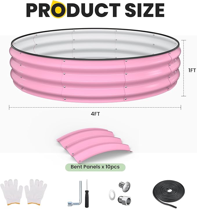 Galvanized Raised Garden Bed 4×4×1 FT Round Metal Raised Garden Bed Outdoor Planter Box with Open Bottom Rust-Resistant Steel Garden Bed for Vegetables Herbs Flowers Easy Assembly