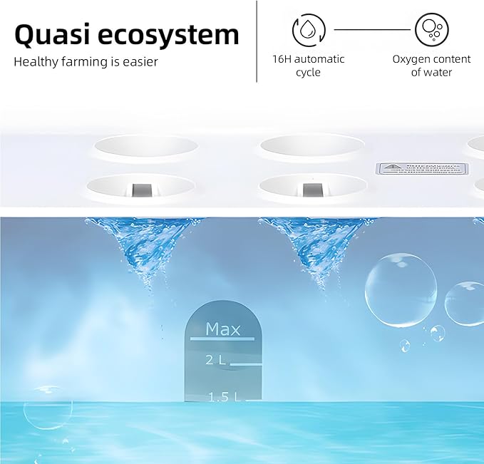 Indoor Garden Hydroponics Growing System Kit Full Spectrum 2.5L Water Tank 10 Pods Plant Germination Height Adjustable Automatic Timer Growth Lamp Countertop with LED Grow Light