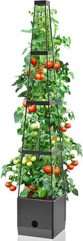 Raised Garden Bed Planter Boxes &amp Trellis vanpein Tomato Cage &amp Planter Pot Outdoor 59 Plant Support with Self Watering for Climbing Vegetable Flowers Vines Plants Gray