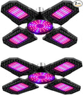 2Pack 600W Flexible Plant Lights E27/E26 LED Hydroponic Greenhouse Lamp 100-277V Indoor Planting Fixtures 4 Bendable Panels Red-Blue Spectrum for Succulent Flower Cultivation Growth Cabinet Fill Light