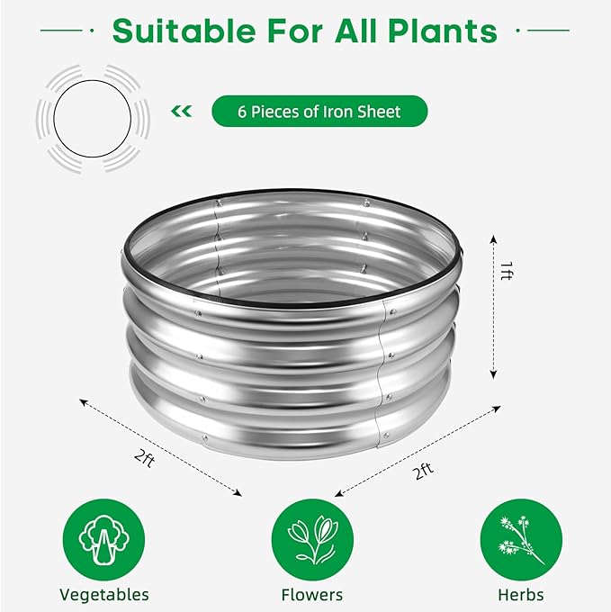 JERIA Raised Garden BedGalvanized Raised 2 PCS 2×2×1ft Planter Boxes Outdoor with Easy Assembly Round Garden Bed for Vegetables Fruits Flowers