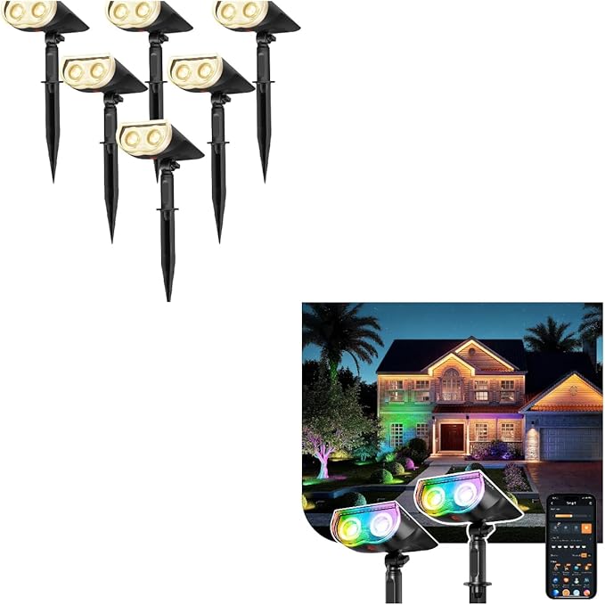 Linkind LinLinkind StarRayS Solar Lights Outdoor 350LM Solar Spot Lights Outdoor IP67 Waterproof Smart Solar Spotlight SL5C Color Changing Landscape Lighting APP/Voice Control