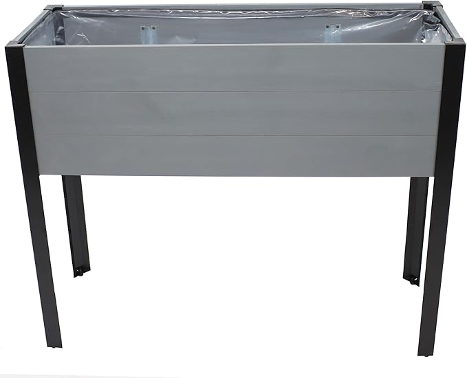 Sunnydaze Acacia Wood Raised Garden Bed with Legs - 31-Inch H - Powder-Coated Steel Frame - Removable Planter Bag - Gray