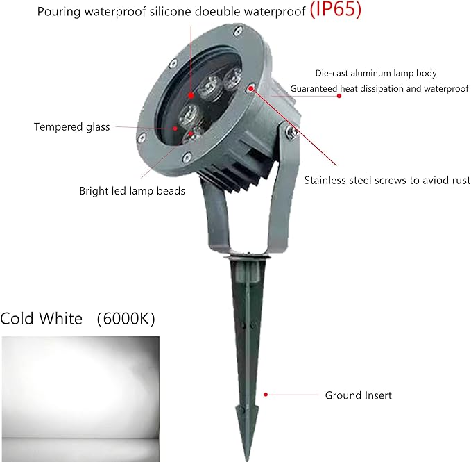 Kiven LED Landscape Plug-in Spotlight Outdoor with Automatic TimerIP65 Waterproof Garden Spotlights6W 110V Yard Flood Light with Spiked Stand Lawn Lights6000K LED Wall Lights for Patio