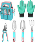 Planting Tool Set - Garden Gloves Trowel Rake Pruner Hand Tools Steel Garden Hand Tool Set Tote Indoor Outdoor Lawn Backyard for Patio Balcony Greenhouse Gardening