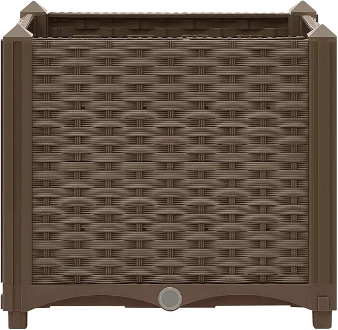 15.7x15.7x15 Brown PP Raised Planter Box for Outdoor Garden Patio &amp Balcony Sturdy Tomato &amp Herb Garden Bed Easy-Assembly Outdoor Planter