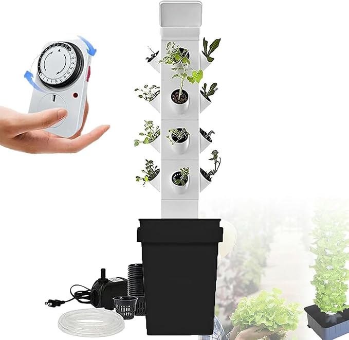 12/16/20/24 Holes Garden Planter Hydroponics Tower Hydroponic Growing Hydrating Pump +Timer + Adapterfor Net Pots Fruits Vegetables