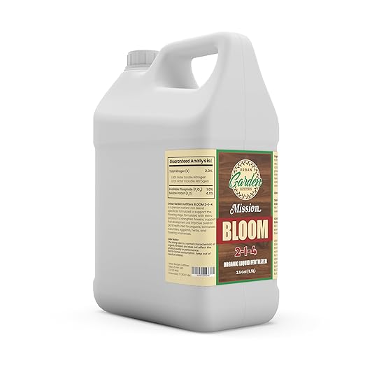 Urban Garden Outfitters Mission Fertilizer Bloom 2-1-4 Organic Liquid Fertilizer- Flower &amp Fruit Boost for Tomatoes Peppers &amp Ornamentals All-Purpose 2.5 Gallon