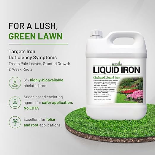 Covington Chelated Liquid Iron Concentrate (32oz) Lawn &amp Garden Liquid Iron &amp Nitrogen Supplement for Plants Shrubs &amp Trees Treats Deficiency Discoloration Stunted Growth &amp Root St