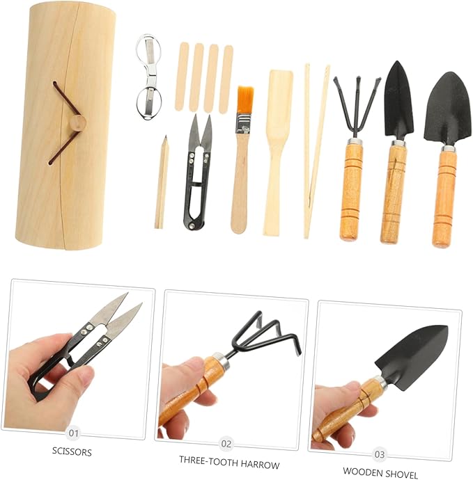 Mikikit 1set Mini Gardening Tool Set Ergonomic Garden Tools for Indoor and Outdoor Planting Weeding and Transplanting Compact and for Bonsai and Care
