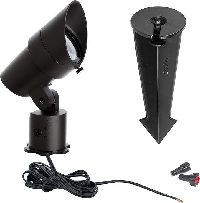 WAC Landscape Lighting LED 12V Medium Size Accent Light with Adjustable Beam Angle and Integral Brightness Control 50-1300 Lumens 3000K Warm White Built-in LED in Black