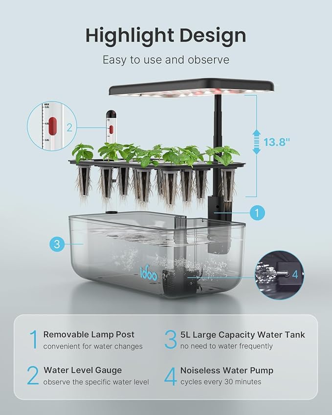 iDOO Hydroponics Growing System Kit 12 Pods Christmas Gifts Gardening Gifts for Women Mom Dad Kids Indoor Herb Garden with LED Grow Light for Home School Indoor Plants Good for Mental Health