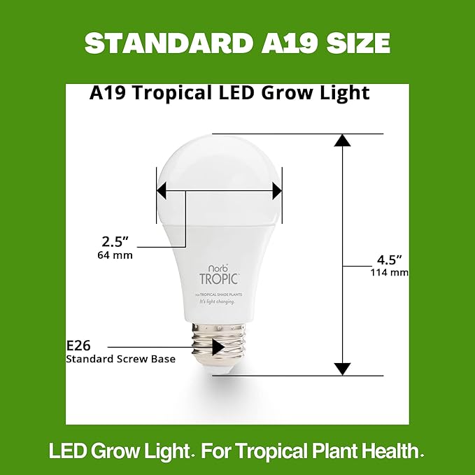 Norb Tropic - Tropical Grow Light Bulb Specialized Green LED for Indoor Houseplants Mimicks Forest Filtered Light Monstera Ficus Orchids &amp Palms Plant Lighting for Home &amp Office A19 9