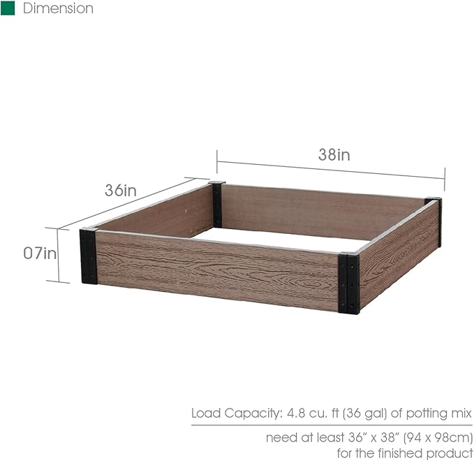 Everbloom Essential Raised Garden Bed 36x38x7Composite Wood Plastic Planter Box Outdoor Easy Assembly Brown Rectangle Planter for Vegetables Flowers HerbsBackyard/Patio/Gardener