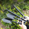 Garden Tool Set 4 PCS Heavy Duty Carbon Steel Gardening Tool Set with Non-Slip Rubber Grip Rake Shovel Outdoor Hand Tools Set Beach Combing Tool Kit Unisex Gifts for Seniors (4pcs/Set)