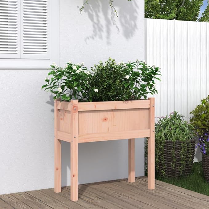 Rustic Solid Douglas Wood Garden Planter Raised Bed Brown Rectangular 27.6x12.2x27.6 in Large Outdoor Planter for Flower Herb Vegetable Gardening on Patio Balcony Terrace