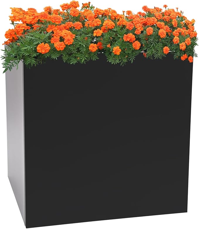 26 L x26 W x26 H Metal Flower Boxes Planter Boxes Outdoor Raised Garden Bed Indoor Outdoor Planting Bed Black Square Planter Box for Patios Lawn Yard Decor Storage