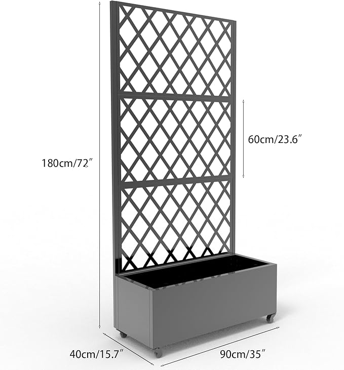 Large Metal Raised Planter Box with Trellis &amp Wheels – Galvanized Garden Bed with Privacy Screen &amp Drainage Holes for Climbing Plants &amp Vines Outdoor/Indoor for Patio Balcony &amp Garde
