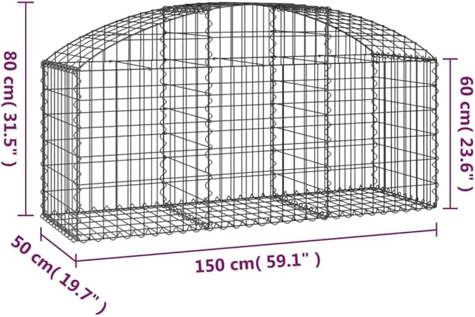Gabion Basket Silver Galvanized Iron 59.1 x 19.7 x 31.5 in Rectangular Outdoor Garden Wall Planter Box for Landscaping Durable Weather-Resistant Raised Garden Bed
