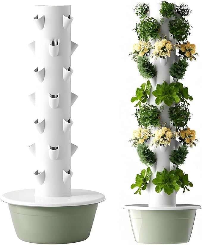 Hydroponics Growing System Vertical Tower Automated Aeroponics Indoor Tower Garden with LED Grow Lights Automatic Timerfor Fruits and Vegetables Green-7thfloor