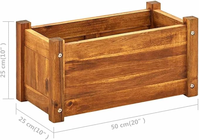 Brown Acacia Wood Raised Garden Bed Oiled Finish 19.7x9.8x9.8 Inch Compact Planter for Outdoor Plants Durable for Balcony Gardening