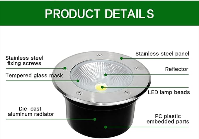 Outdoor Buried Lights - LED Landscape Lamps AC85-265V Round COB Recessed Ground Spotlight Spotlight Led Beam Light for Outdoor Garden Lawn Deck Lighting(White Light7W(AC85-265V))