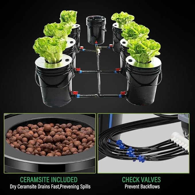 7 Bucket Hydroponic Growing System Kit - 5 Gallon with Pump Air Stone and Water Leveler for Indoor/Outdoor Leafy Vegetables - Complete Hydroponic Setup