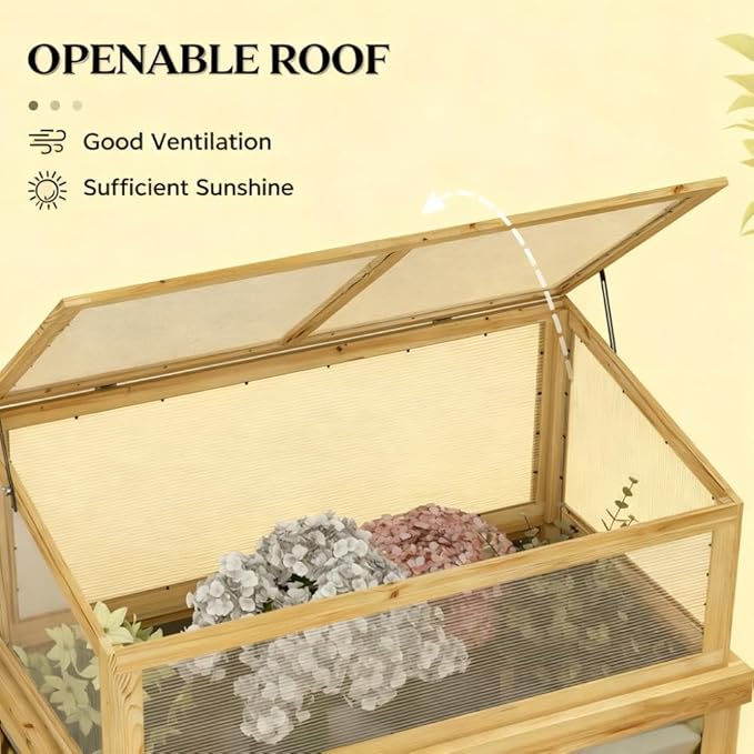 All-in-One Raised Garden Bed with Attached Greenhouse Wooden Cold Frame Planter Converts for 4-Season Growing Complete Flower &amp Vegetable Kit