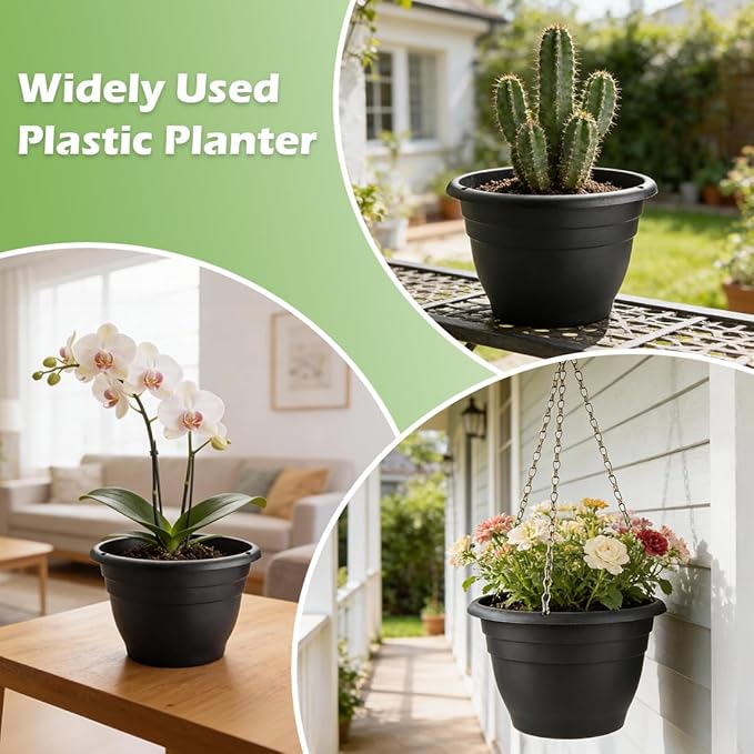 15 Pack 11 Inch Plant Pots with Drainage HolesBlack Plastic Flower Pots with Hanging HolesDurable Planters for Indoor &amp Outdoor PlantsNursery Pots