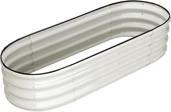 IDEALHOUSE 2 Pack Oval Metal Raised Garden Bed 4.5x2x1 ft Beige 0.5mm Galvanized Steel Planter Boxes Open Bottom Outdoor Planters for Vegetables Fruits Flowers Easy to Assemble