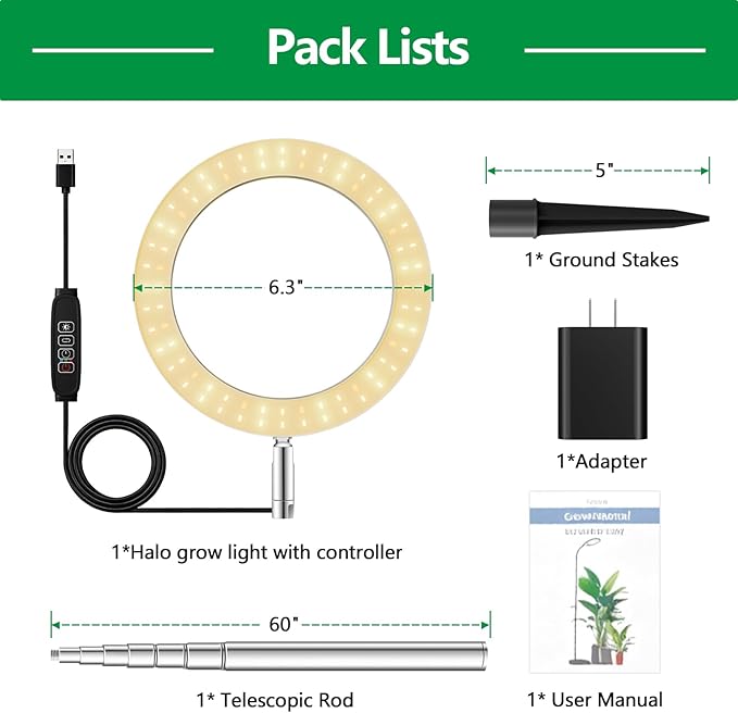 Grow Lights for Indoor Plants Full Spectrum Plant Lights for Indoor Growing with 6/12/16H Timer-B3