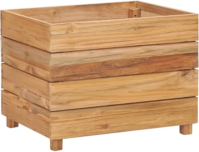 vidaXL Raised Bed Raised Planting Bed Garden Grow Bags Herb Flower Vegetable Plants Bed Rectangle Planter 59.1x15.7x28.3 Solid Wood Teak and Steel