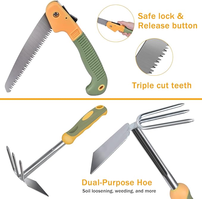 Garden Tool Set WisaKey 9 Piece Stainless Steel Heavy Duty Gardening Hand Tools with Handle Durable Garden Tool Bag Gardening Gifts for Women and Men Valentine's Gift for Woman