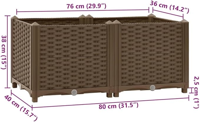 Raised Bed Outdoor Planter Box for Gardening Vegetables Flowers Herbs and Plant Growing - 31.5 x 15.7 x 15 Polypropylene